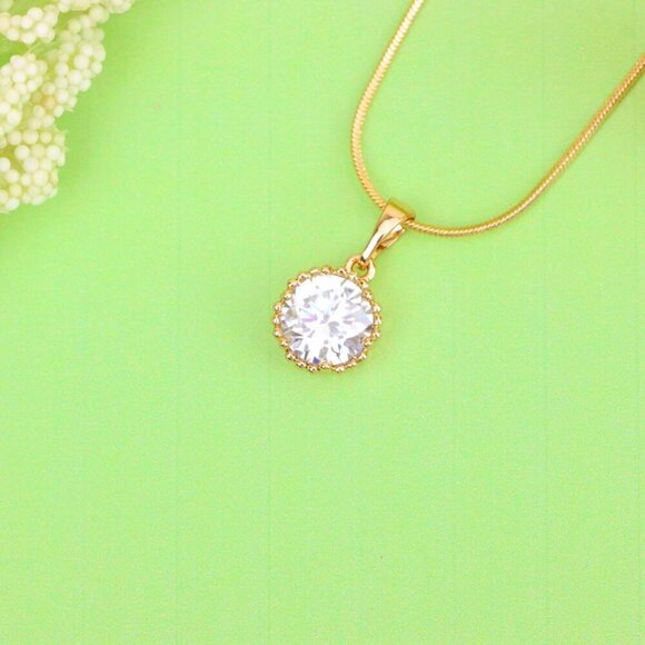 "Elegant Rose Gold Round Pendant with Large White Sparkling Stone, XPPT1866 - Picture 6 of 13